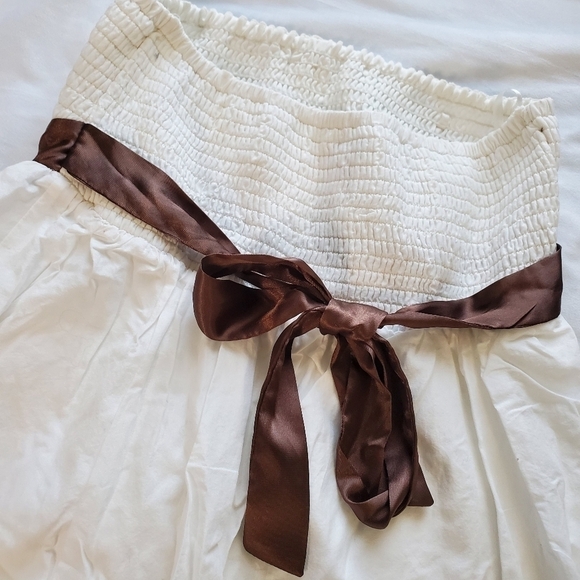 Vintage Dynamite Embroidered A-line Strapless Smocked Scallop Hem Dress White - Picture 7 of 11